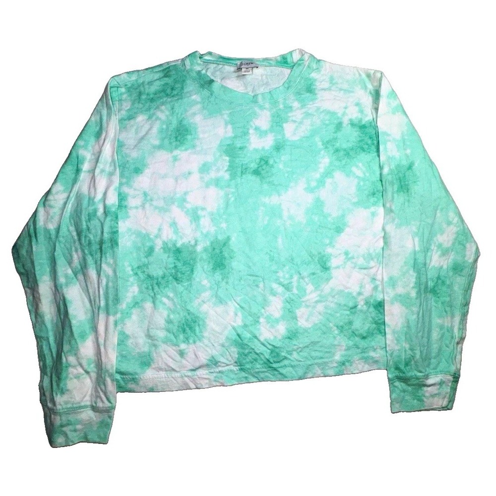 J CREW Women's T-Shirt Cropped Green Tie-Dye, Size M